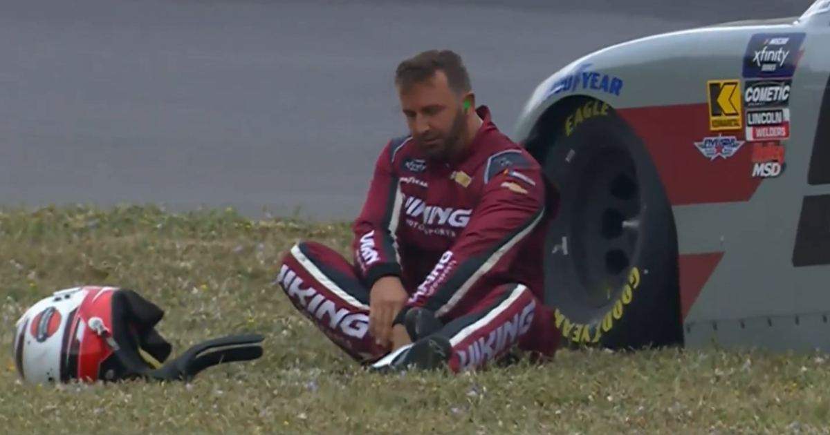 WATCH: Matt DiBenedetto falls out of car, takes off shoes during Xfinity Series race at Portland
