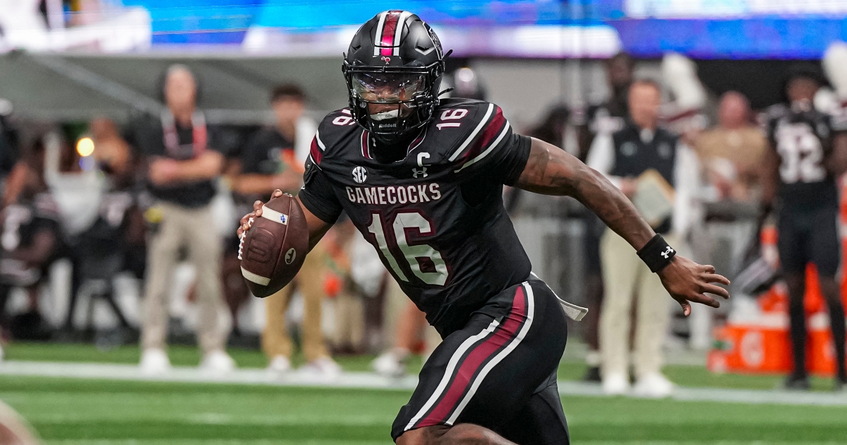 Shane Beamer reacts to touching moment between Frank Beamer, LaNorris Sellers after win vs. Virginia Tech