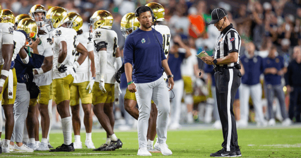 Notre Dame head coach Marcus Freeman