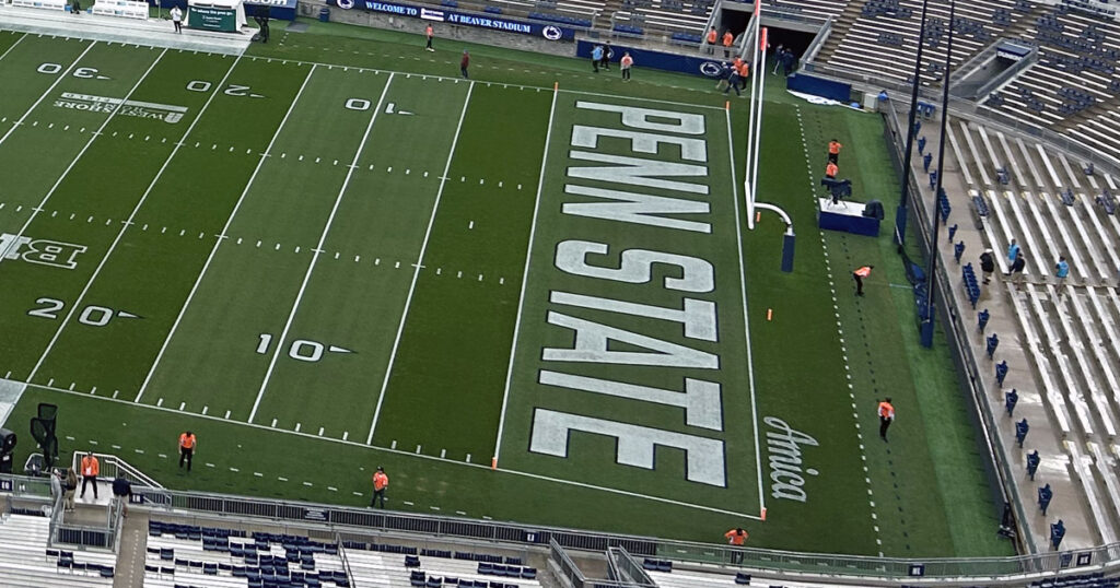The Amica Insurance logo in the corner of the north end zone at Beaver Stadium. (Pickel/BWI)