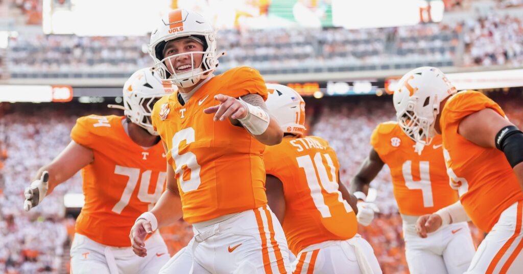 Brianna Paciorka/News Sentinel / USA TODAY NETWORK via Imagn Images | Tennessee quarterback Joey Aguilar (6) during a college football game between Tennessee and Georgia at Neyland Stadium in Knoxville, Tenn., on Sept. 13, 2025.