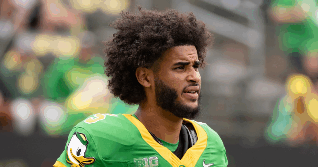 Oregon quarterback Dante Moore warms up as the Oregon Ducks host the Oklahoma State Cowboys on Sept. 6, 2025, at Autzen Stadium in Eugene, Oregon.