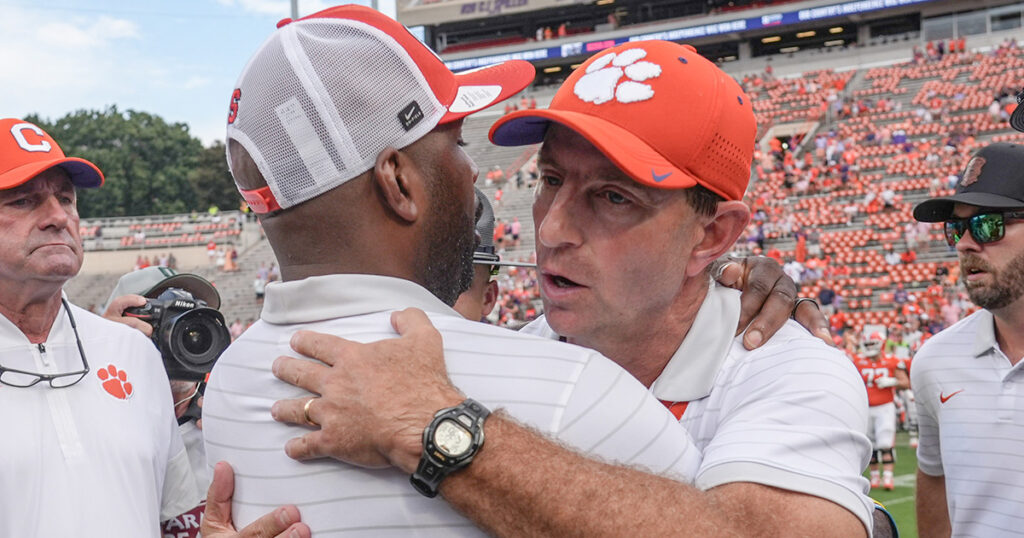 Syracuse coach Fran Brown and Clemson coach Dabo Swinney