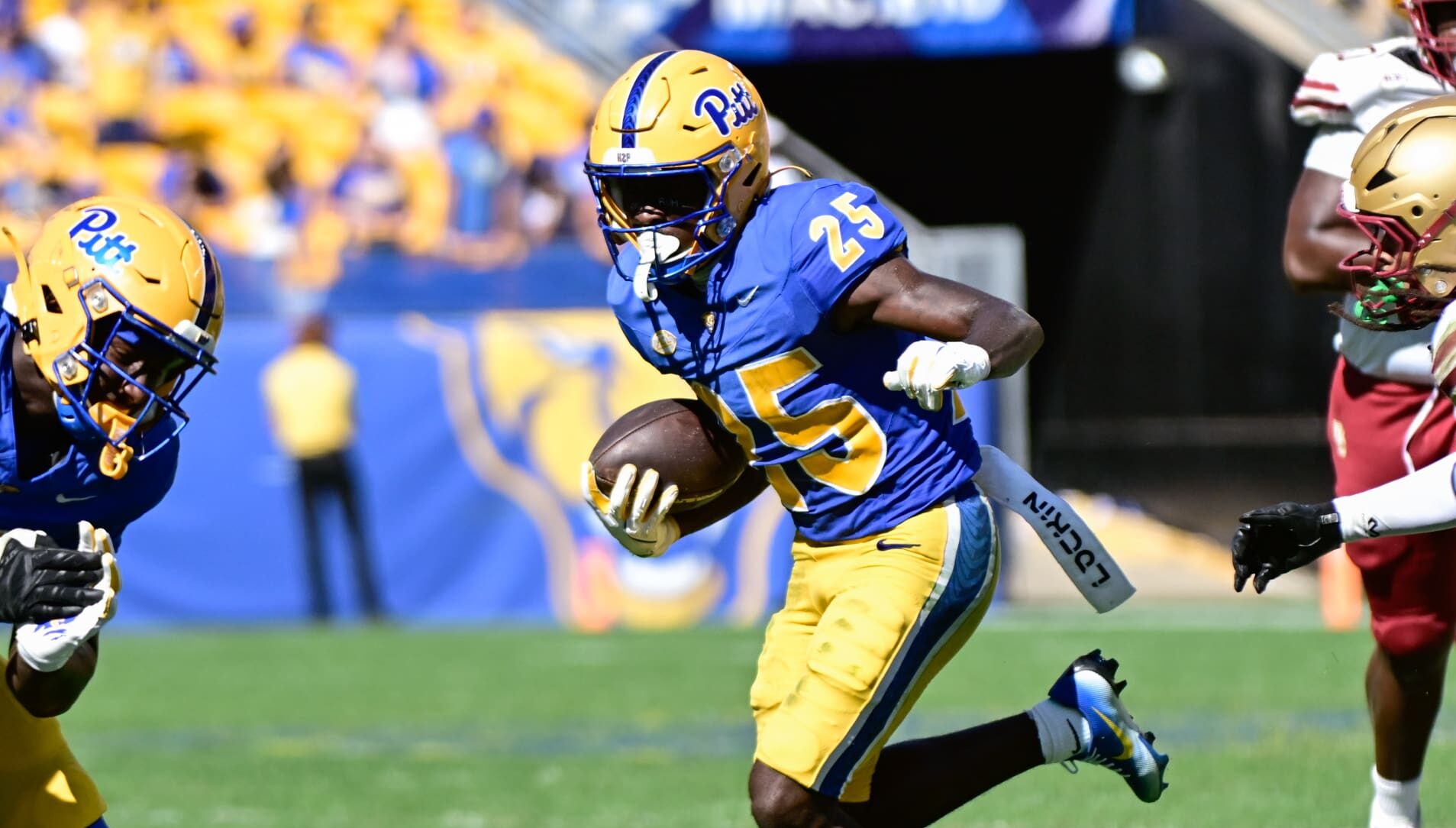Freshman running back Ja'Kyrian Turner hits a hole vs. Boston College. Oct. 4, 2025 - Ed Thompson / PSN