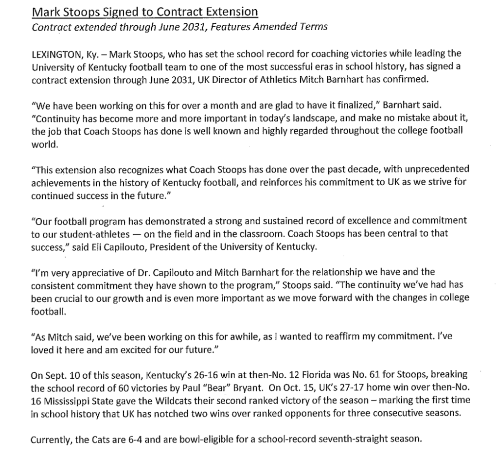 Mark Stoops contract extension