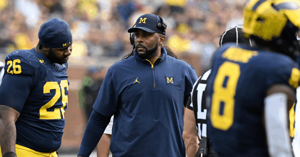 Michigan Wolverines football head coach Sherrone Moore during a win over Washington in 2025. (Photo by Lon Horwedel / TheWolverine.com)