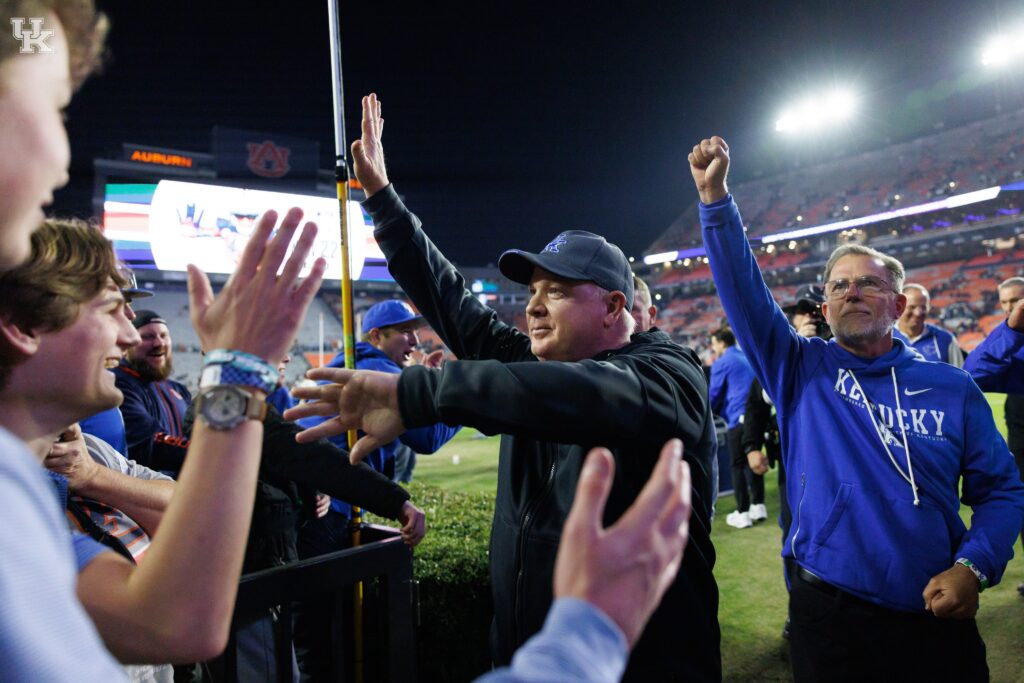 Mark Stoops celebrates Kentucky's win at Auburn - Photo by UK Athletics