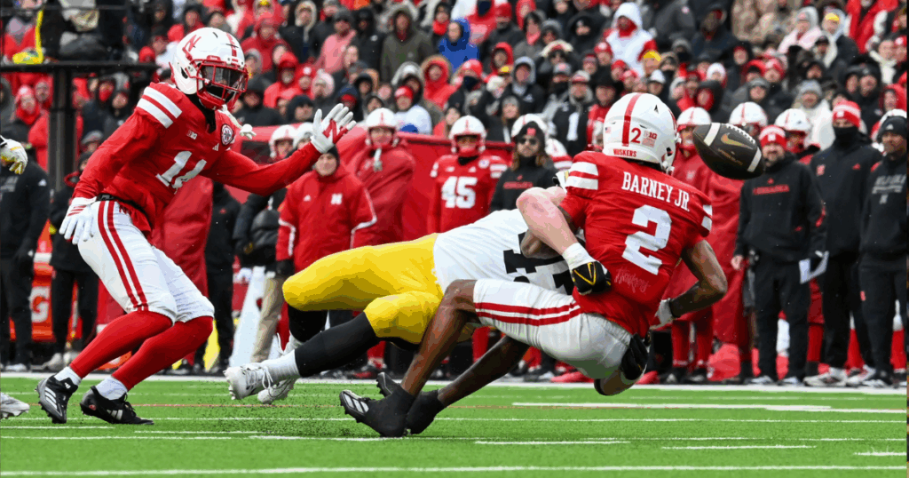 Karson Sharar forced a fumble on a Nebraska punt return. (Photo by Dennis Scheidt)