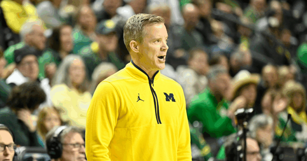 Michigan Wolverines basketball head coach Dusty May led his team to a win over Oregon. (Photo by Craig Strobeck-Imagn Images)