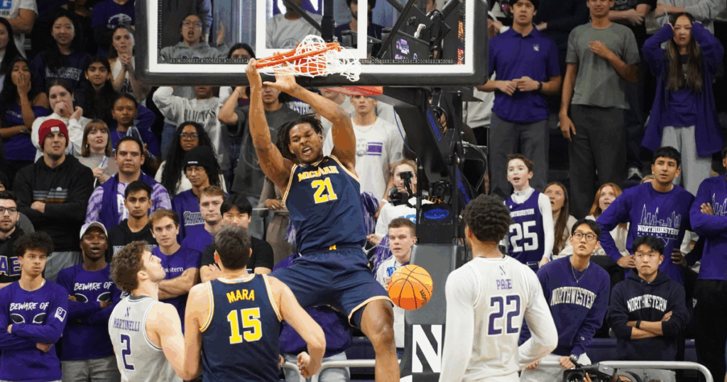 Michigan Wolverines basketball forward Morez Johnson Jr. had a big game against Northwestern. (Photo by David Banks-Imagn Images)