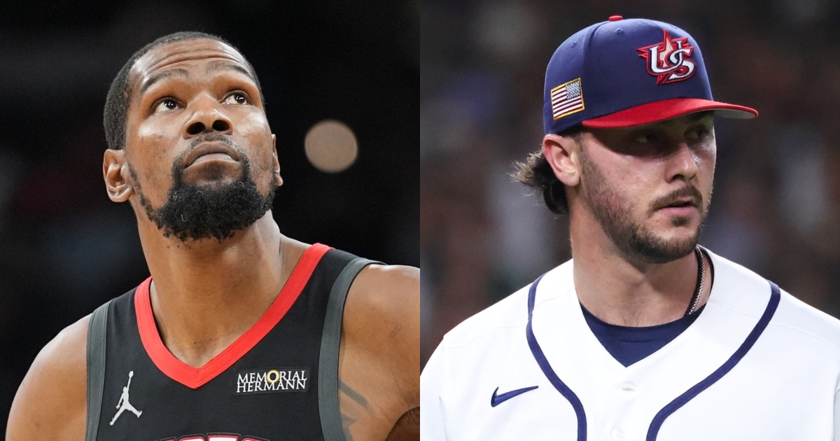 Kevin Durant reacts to Paul Skenes during start for Team USA vs. Mexico in WBC