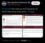 Message Board Geniuses on X #TexasAM fans discuss the frequency at which they poop their pants...png