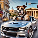 bulldog driving a Dodge Charger through the streets of Athens.jpg