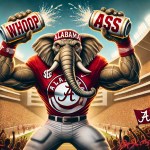 DALL·E 2024-11-08 10.16.37 - An Alabama elephant mascot depicted in an extremely tough and agg...png